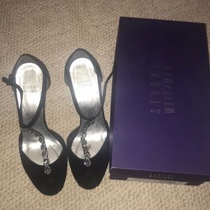 Stuart Weitzman black heels with silver crystals